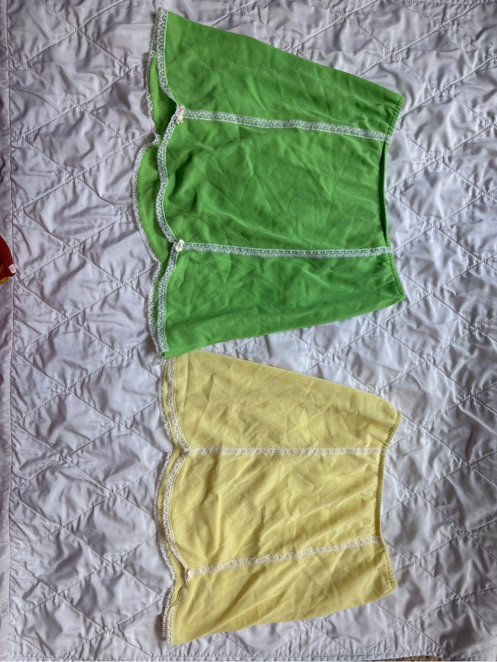 Pale yellow and Lime Green Vintage Sears Slips with White Trim